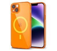 Svanove per iPhone 14 Cover Compatibile con MagSafe, Trasparente Magnetica Protezione della fotocamera Custodia, Sottile Silicone Antiurto Anti-Graffio Custodia Case, Arancione Fluo