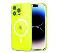 Svanove per iPhone 14 Pro Cover Compatibile con MagSafe, Trasparente Magnetica Protezione della fotocamera Custodia, Sottile Silicone Antiurto Anti-Graffio Custodia Case, Giallo Fluo