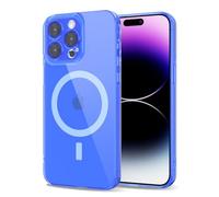 Svanove per iPhone 14 Pro Max Cover Compatibile con MagSafe, Trasparente Magnetica Protezione della fotocamera Custodia, Sottile Silicone Antiurto Anti-Graffio Custodia Case, Bleu Fluo