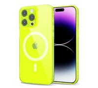 Svanove per iPhone 14 Pro Max Cover Compatibile con MagSafe, Trasparente Magnetica Protezione della fotocamera Custodia, Sottile Silicone Antiurto Anti-Graffio Custodia Case, Giallo Fluo
