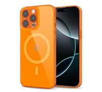 Svanove per iPhone 16 Pro Cover Compatibile con MagSafe, Trasparente Magnetica Protezione della fotocamera Custodia, Sottile Silicone Antiurto Anti-Graffio Custodia Case, Arancione Fluo