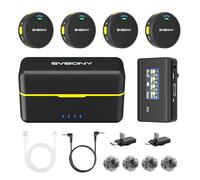 SVBONY SVMic 5 Microphone Lavalier Wireless (4TX+1RX+Custodia Ricarica) | Compatibile con iPhone, 48kHz/24bit, Antirumore AI, Reg. Doppia Safe Track, Smart Display, 48h Batteria per Podcast/Video