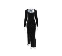 SVEETTOP Vestito Donna Abito Maxi Sexy Sexy di Velluto in Velluto per Coscia per Le Donne con Manicotto Lungo La Manica A Manica Lunga Festa Sexy Abito da Sera Sexy-Nero-m