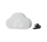 Sveglia a forma di nuvola con display a LED luminoso, snooze attivato dalla voce e lettura della temperatura per uso domestico o ufficio (bianco)
