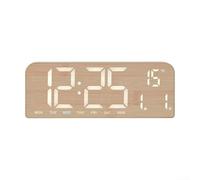Sveglia a LED con grana di legno con ampio display trasparente per ora, data, giorno della settimana e monitoraggio della temperatura ambiente (A)