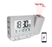 Sveglia a proiezione per camera da letto con termometro igrometro Orologio da soffitto digitale Display a LED dimmerabile con caricatore USB