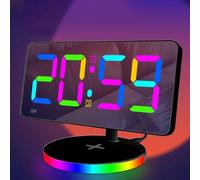 Sveglia a specchio RGB con ricarica wireless, doppio allarme, snooze, regolazione della luminosità a sei livelli, visualizzazione della settimana e tempo selezionabile 12/24 ore sul desktop