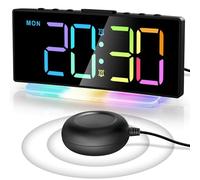 Sveglia a Vibrazione Forte RGB per Sordi/Dormienti Pesanti/Anziani/Bambini, Sveglia Digitale a LED da Comodino con Scuotiletto, Settimana, 2 Allarmi, Ampio Display a 8 Colori, Luce Notturna,4 Dimmer