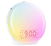 Sveglia Alba Bluetooth,Wake up Light Luce Sveglia, Sveglia da Comodino Luce a Schermo Intero con Simulazione Alba/Tramonto,Doppio Allarme,17 Colori, 22 Suoni Naturali,Snooze,Radio FM,Controllo Rullo