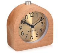 Navaris Sveglia analogica da Comodino in Legno - Orologio semicerchio Retro da Tavolo con Snooze - silenziosa quadrante Oro Legno Chiaro Naturale