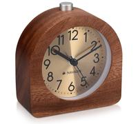 Navaris Sveglia analogica da Comodino in Legno - Orologio semicerchio Retro da Tavolo con Snooze - silenziosa quadrante Oro Legno Scuro Naturale