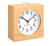 Navaris Sveglia analogica da Comodino in Legno - Orologio da Tavolo con Snooze - Sveglia Stile Retro Vintage silenziosa in Legno Chiaro - Quadrato