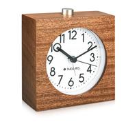 Navaris Sveglia analogica da Comodino in Legno - Orologio da Tavolo con Snooze - Sveglia Stile Retro Vintage silenziosa in Legno Scuro - Quadrato