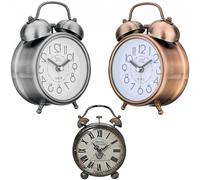 SVEGLIA ANALOGICA OROLOGIO METALLICA LUCE LED ALLARME SONORO CAMPANA STILE RETRò