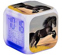 Sveglia con cavalli e animali a LED, con luce notturna, sveglia digitale con luce notturna, visualizzazione del tempo, regalo di compleanno per bambini (11)