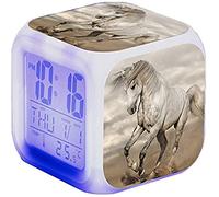 Sveglia con cavalli e animali con illuminazione a LED, digitale, con luce notturna, con indicazione della luce, tempo di compleanno, per bambini (12)