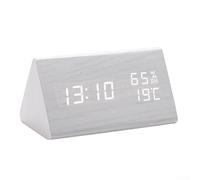 Sveglia con finitura in legno display digitale che mostra l'ora temperatura e umidità 12 formato 24 ore per uso interno (bianco)