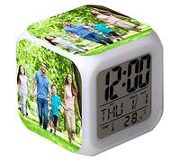 Sveglia con foto personalizzata Orologio con luce notturna a 7 colori Sveglia digitale a LED Sveglia digitale con foto personalizzata Sveglia digitale con visualizzazione dell'ora e della temperatura
