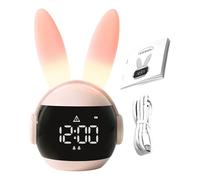 Sveglia con luce notturna a forma di coniglietto - sveglia ricaricabile in silicone arcobaleno Rabbi, orologio digitale a LED per camera da letto, casa, sveglia in tre modi, rosa