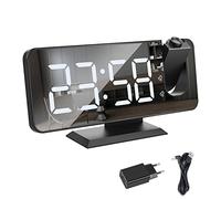 Sveglia con Proiettore, Schermo a LED a Specchio da 7.5", 4 Luminosità, Doppio Allarme con Porta USB, Sveglia Digitale con Proiettore ultra trasparente (Nero con Adattatore)