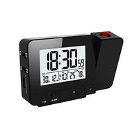 Sveglia con Proiettore, Sveglia Digitale da Comodino, Orologio Digitale con Doppio Allarme, LCD a Display, Temperatura e Data, 5 Min Snooze, per Camera da Letto, Ufficio (nero)