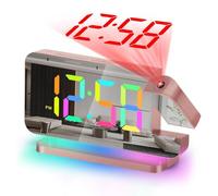 Sveglia con proiezione, Orologio elettronico a Specchio da 7 Pollici, con 10 modalità di Luce Notturna RGB, oscuramento Automatico, Porta di Ricarica USB C, per Bambini,Pink
