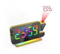 Sveglia con proiezione, Sveglia Digitale a Specchio, 5 volumi, Snooze, caricabatteria USB, 5 Livelli di oscuramento Automatico, Orologio Digitale per Bambini, Anziani,Gold