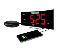 Sveglia con Squillo Forte da 95dB, Cuscino Vibrante, Ampio Schermo e Flash Luminoso - Wake 'N' Shake Curve di Geemarc vi Sveglierà da un Sonno Profondo - Porta di Ricarica USB - Versione IT