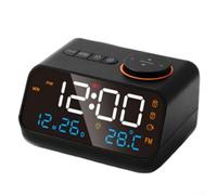 Sveglia da comodino con radio FM, orologio digitale a LED, termometro e igrometro, monitor per interni con display con calendario e ora, per adulti e anziani (nero)