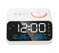 Sveglia da comodino con radio FM, orologio digitale a LED, termometro e igrometro, monitor per interni con display con calendario e ora, per adulti e anziani (bianco)