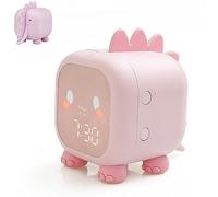 Sveglia da Comodino Dinosauro per Bambini Con Luce Notturna, Timer, Snooze, Temperatura, Allenatore Sonno - Ideale per Cameretta Ragazzi e Ragazze (Rosa)
