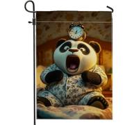Sveglia da giardino con simpatico panda, divertente striscione decorativo per la casa, in iuta su entrambi i lati, decorazione per prato per bambini, feste e vacanze, 30,5 x 45,7 cm