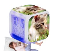 Sveglia di allarme per gatti a LED multifunzionale - orologio da tavolo digitale che cambia colore, grande schermo Display della data di , luce notturna silenziosa | Confezione regalo decorativa