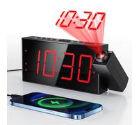 Sveglia di proiezione per camera da letto, sveglia forte con grande display LED da 7", dimmer, proiettore 180°, caricatore USB, 12/24H, DST, Snooze, batteria di backup, scrivania da parete per bambini