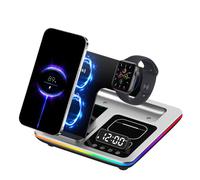 Sveglia digitale 3 in 1 con caricabatterie wireless, display a LED e stazione di ricarica rapida da 15 W, compatibile con iPhone, smartwatch e