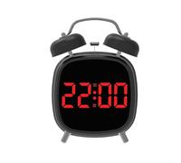 Sveglia digitale a doppia campana con display a LED da 10,2 cm, silenziosa, senza ticchettio, per camera da letto, casa, ufficio, suoneria meccanica retrò, oltre 70 dB, USB o batteria (nero R)