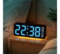 Sveglia Digitale a LED 6,3'', Display Grandi Numeri Verdi, Luminosità Regolabile, Doppi Allarmi per Giorni Feriali e W nd, Funzione Snooze, Porta USB, 12/24 Ore, Temperatura e Datario (blu)