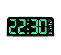 Sveglia Digitale a LED 6,3'', Display Grandi Numeri Verdi, Luminosità Regolabile, Doppi Allarmi per Giorni Feriali e W nd, Funzione Snooze, Porta USB, 12/24 Ore, Con Temperatura e Datario