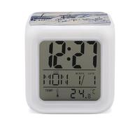Sveglia digitale a LED a 7 colori, orologio da comodino con display della temperatura, snooze e luce notturna, supporto alimentato a batteria, sveglia Horsney Ski Lift Sveglia, lampada dimmerabile da