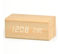 Sveglia digitale a LED con porta di ricarica USB, display a grandi cifre, luminosità regolabile, sveglia, calendario, orologio da tavolo - marrone chiaro