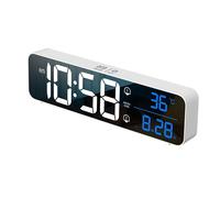 MOSUO Sveglia Digitale da Comodino, Orologio da Parete con LED Temperatura Data, 10'' Specchio Grande Schermo USB Clock, 2 Allarme 40 Musica 6 Luminosità di Regolabile 4 Volumi, Nero