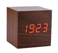 Sveglia Digitale a LED, Orologio in Legno per Camera da Letto Moderno Orologio Cubo in Legno a 3 Livelli di Luminosità con Visualizzazione Della Temperatura e Controllo Vocale(marrone)