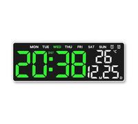 Sveglia digitale alimentata tramite USB, con data, settimana, doppio allarme, conto alla rovescia, snooze, orologio da tavolo, dimmerabile automaticamente, 12/24 ore, ora legale, a LED(Black Green)