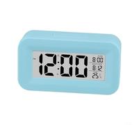 Sveglia digitale con ampio display LCD che mostra ora, data e temperatura, allarmi multipli con aumento graduale del volume, adatta per ufficio, viaggi e scrivania (blu)