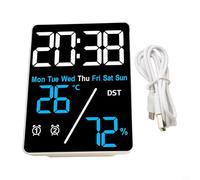 Sveglia digitale con display di umidità e temperatura, 3 livelli di luminosità, doppia sveglia, porta di ricarica USB, orologio da scrivania portatile per camera da letto e ufficio (blu + bianco)