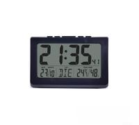 Sveglia Digitale con Display LCD, Data, Temperatura e Umidità, Calendario 2000-2099, Funzione Snooze, Visualizzazione del Giorno della Settimana in 7 Lingue, Orologio da Parete in ABS, Nero, 21 * 14.2