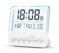 Sveglia Digitale con Luce Notturna 7 Colori e Ciclo Automatico, Sveglia da Comodino USB-C e Batteria, Doppio Allarme, 4 Livelli Luminosità, Snooze 5min, Orologio Digitale per Dormiglioni Profondi