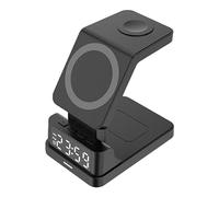 Sveglia digitale con ricarica wireless - Supporto per stazione di ricarica per caricabatterie per telefono da 15 W | Supporto magnetico 4 in 1, chip di intelligenza, dock multifunzione per scrivania