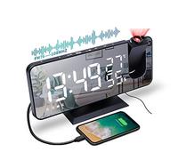 Sveglia Digitale da Comodino, Radiosveglia da Proiettore , FM Orologio con Doppi Allarmi, 3 Livelli Luminosità, USB Porta di Ricarica, 12/24 Ora, Snooze, 15 Livelli di Volume (Senza Adattatore)