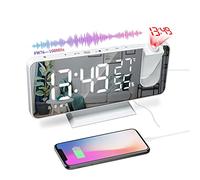 Sveglia Digitale da Comodino, Radiosveglia da Proiettore, FM Orologio con Doppi Allarmi, 3 Livelli Luminosità, USB Porta di Ricarica, 12/24 Ora, Snooze, 15 Livelli di Volume (Senza Adattatore)